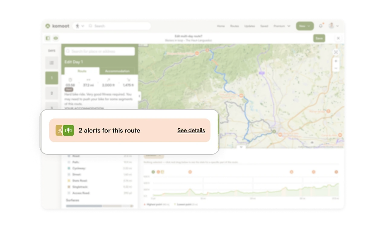 Route alerts surface warnings before the ride, not during
