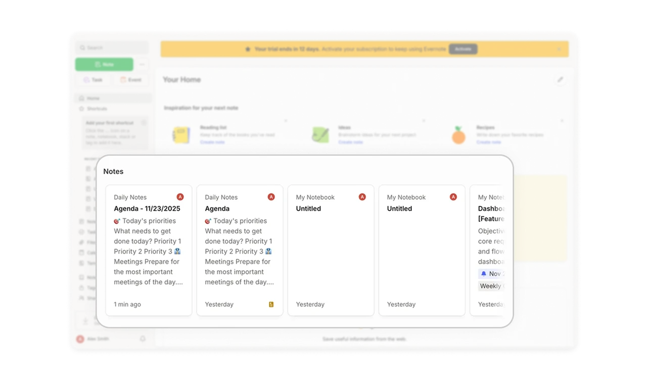 Horizontal Card Stack for Quick Note Access