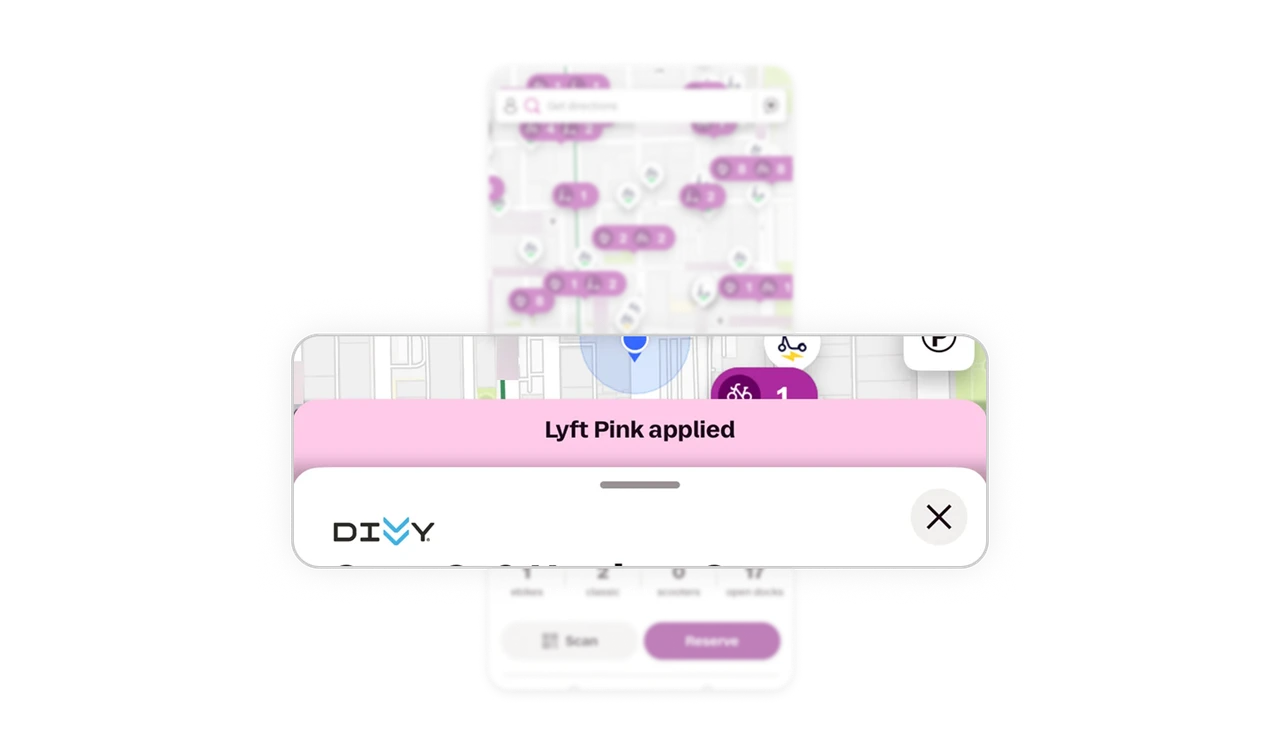 "Lyft Pink applied" banner confirms benefit status upfront