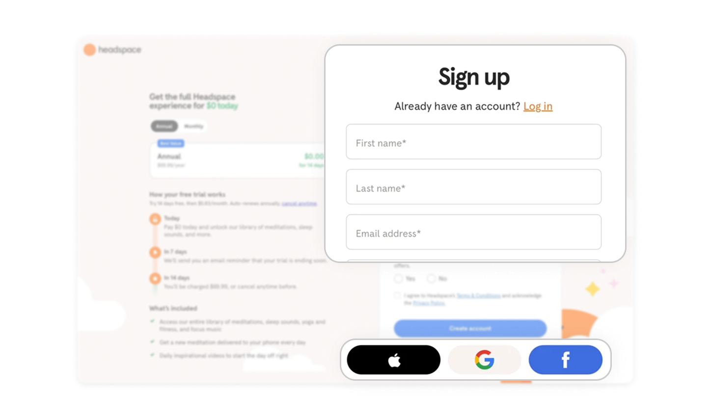Balanced sign-up flow with options
