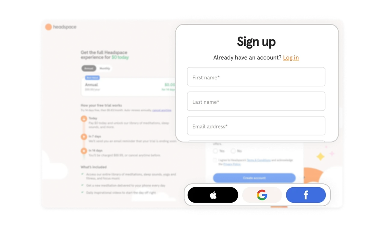 Balanced sign-up flow with options