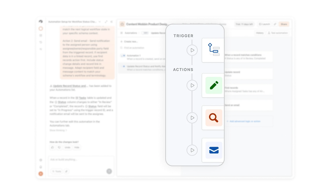 Per-step play buttons make each action testable in isolation