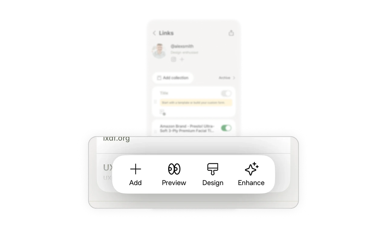 Floating toolbar keeps Add, Preview, Design, Enhance always reachable