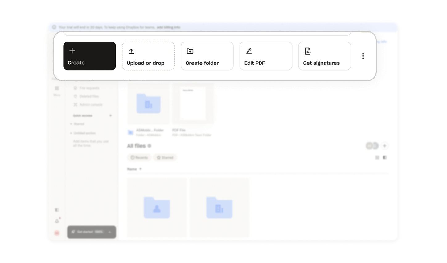 Top bar organizes actions by frequency and clarity