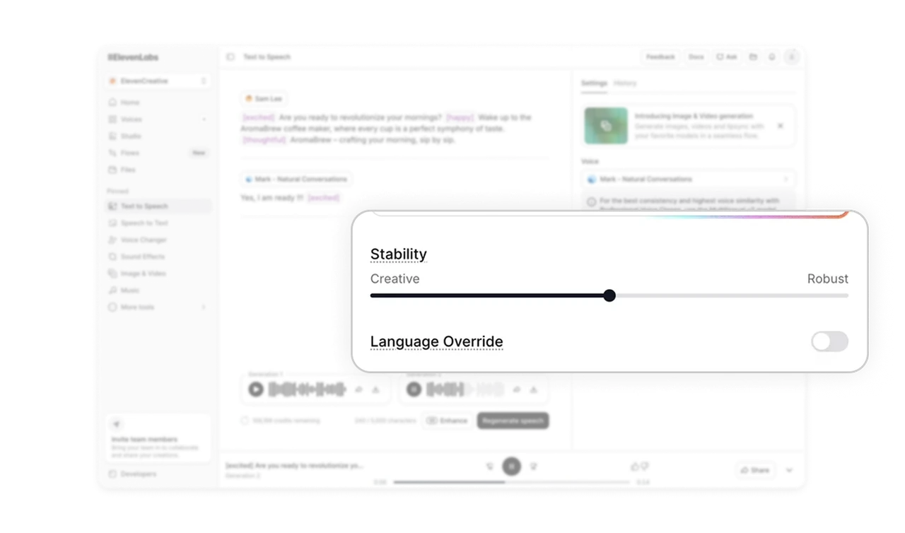 Stability slider uses Creative and Robust as labels, not numbers