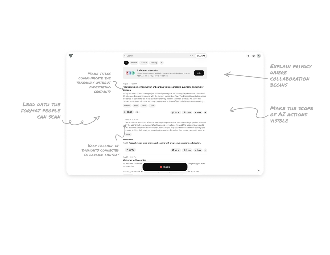 Notes Feed and AI Actions