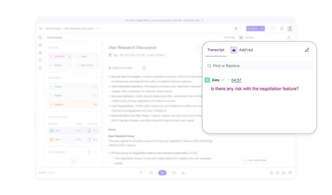 Put meeting questions beside the transcript