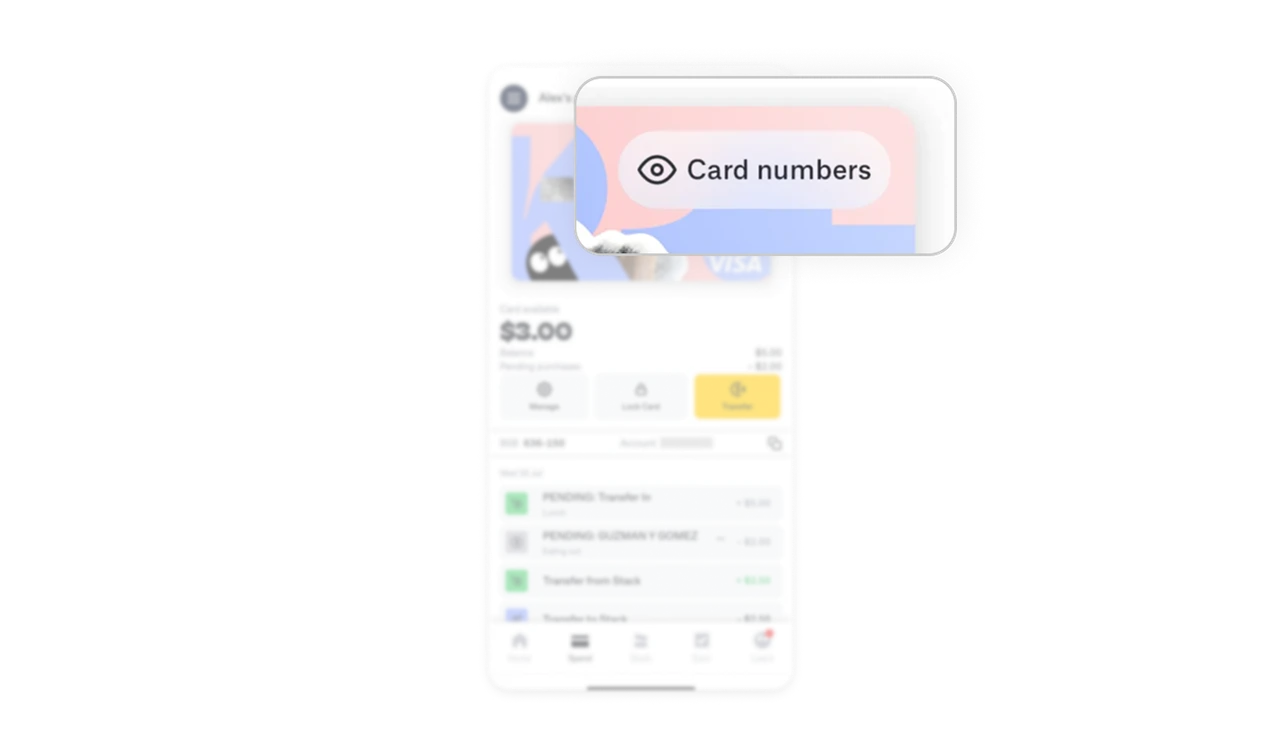 Card number toggle for security