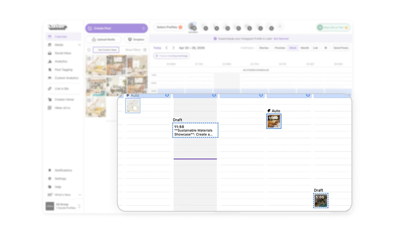 Post blocks use status styling to show state at a glance