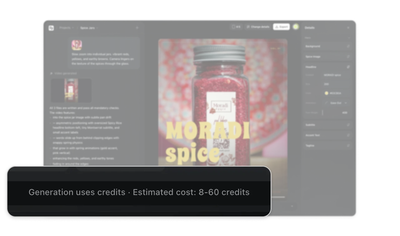 "Estimated cost: 8-60 credits" prices the action at the action