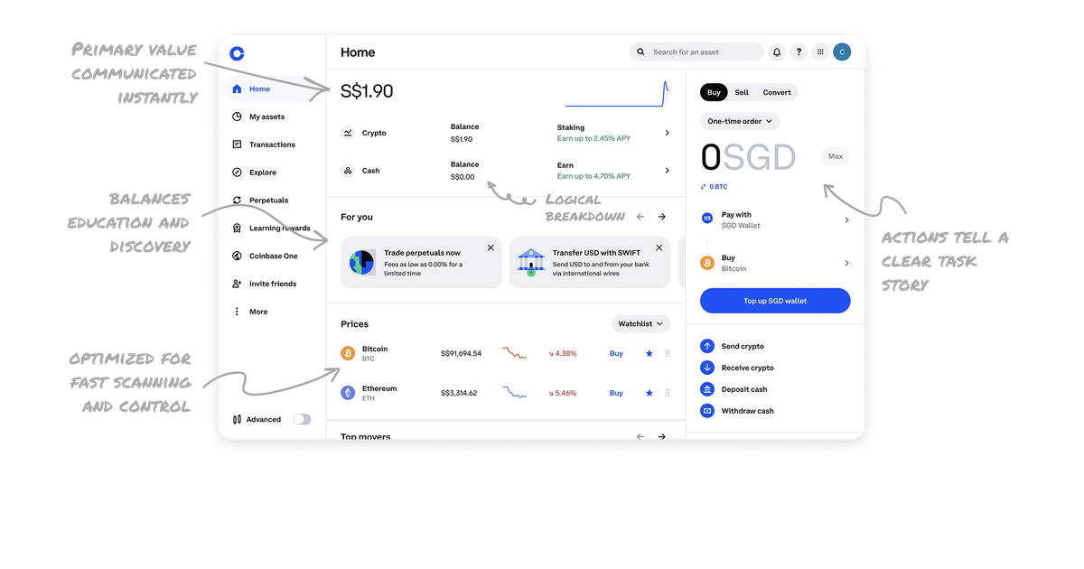 5 UI/UX Lessons from Coinbase Home Dashboard