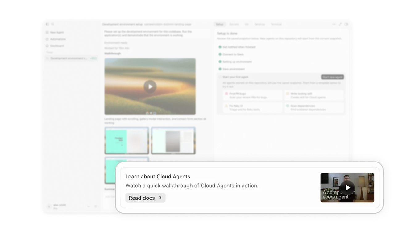 "Learn about Cloud Agents" nudge appears right after first success