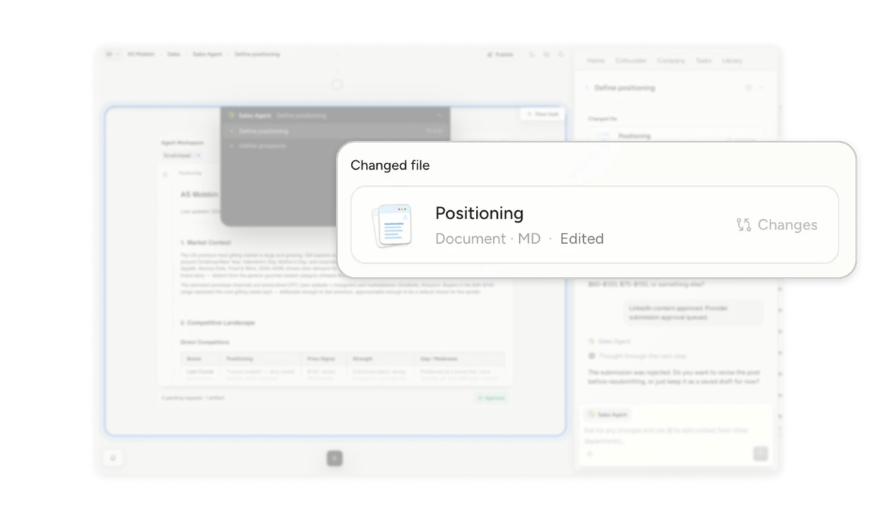 Agent edits arrive as tracked changes, never silent overwrites