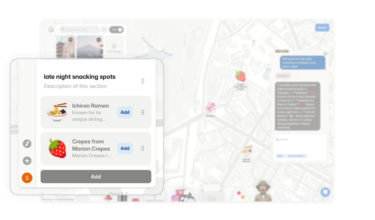 AI suggestions build the itinerary progressively