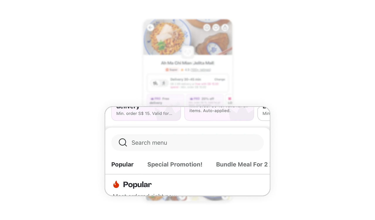 Menu lives in a sheet so the restaurant context never disappears