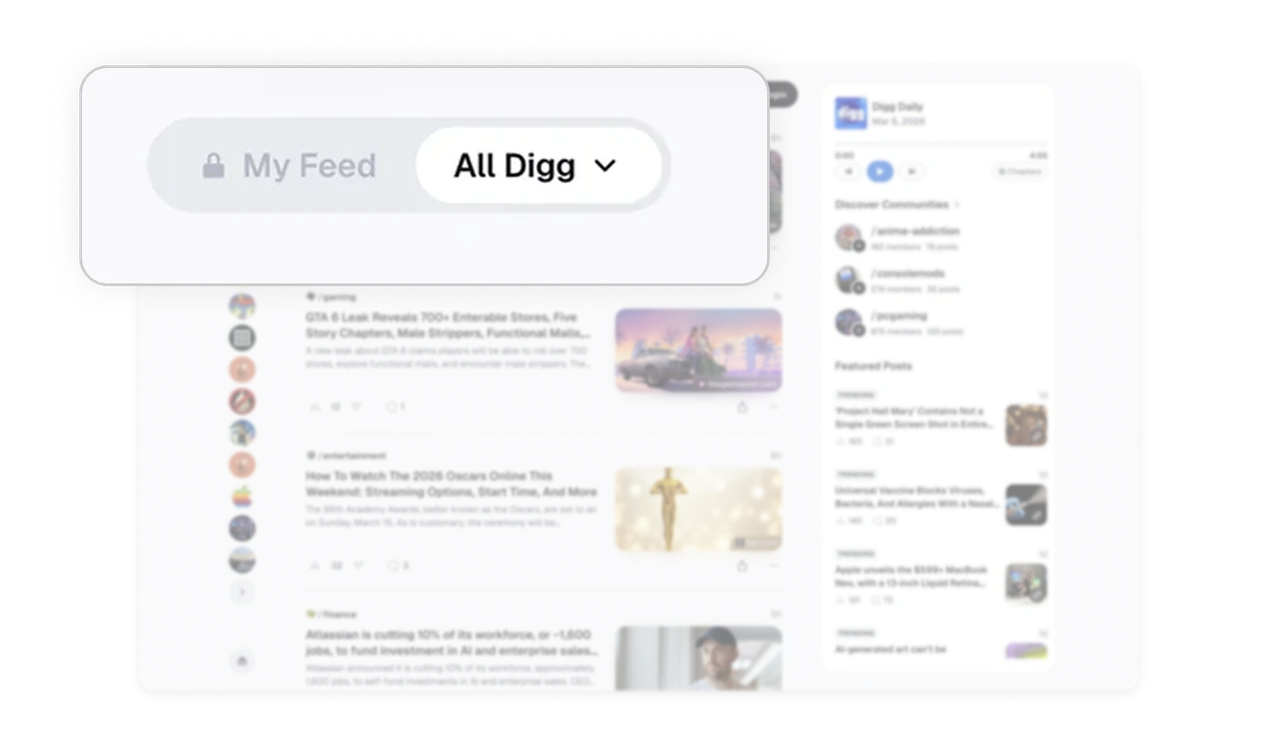 My Feed and All Digg tabs let users toggle scope, not topic