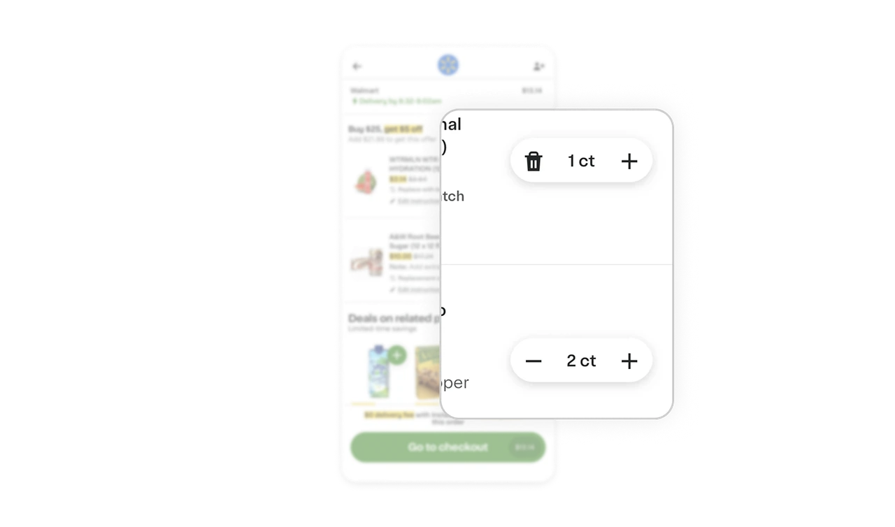 The minus button becomes a trash icon at quantity one