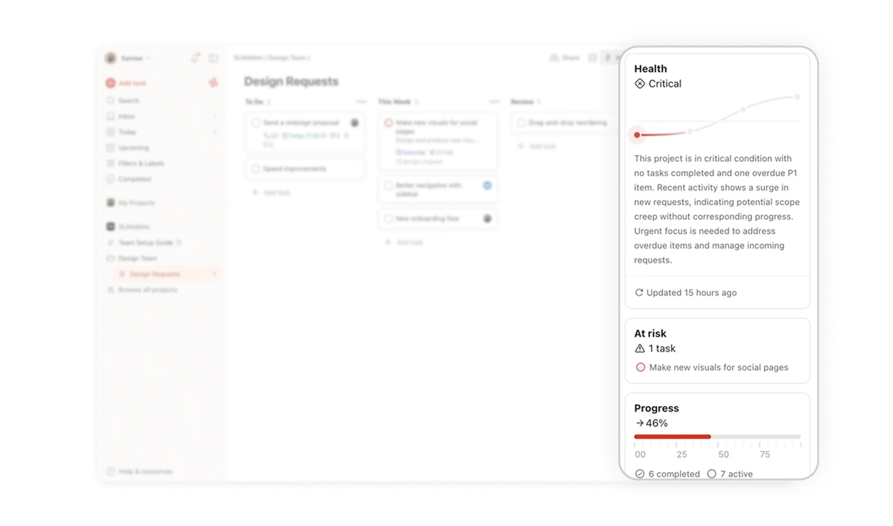Insights panel gives a high level understanding of progress
