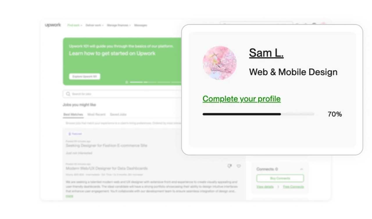 Profile completion card supports success outcomes