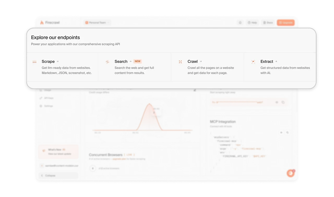 Four endpoint cards are the pitch, not the docs
