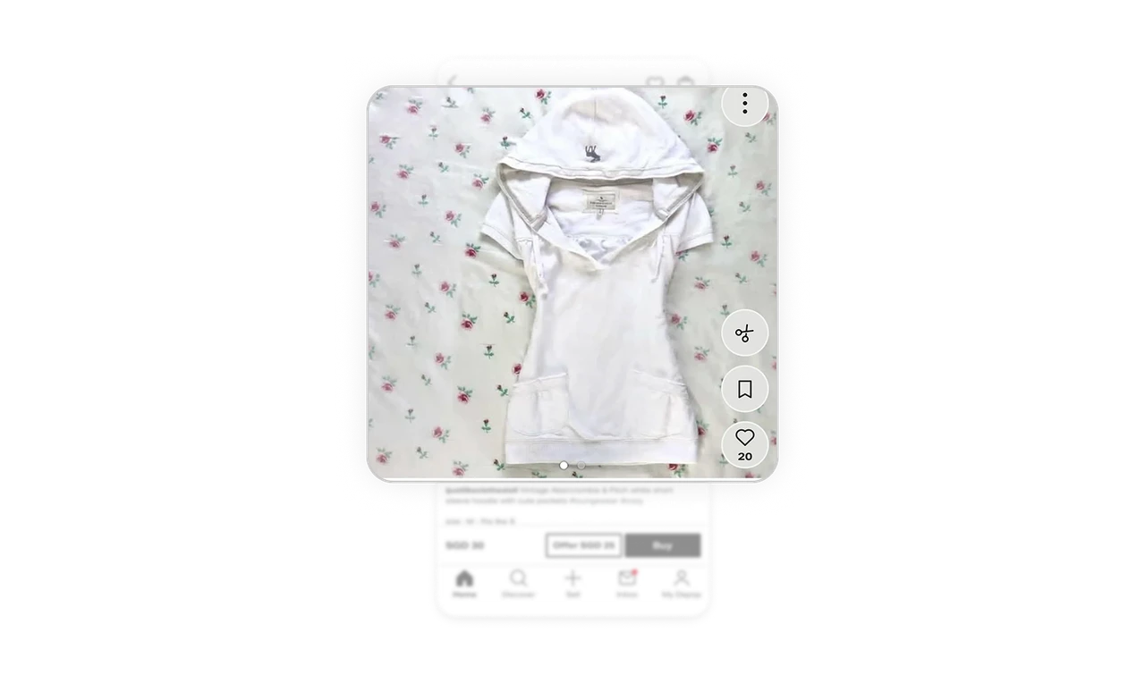 Social actions float on the photo, feed-style