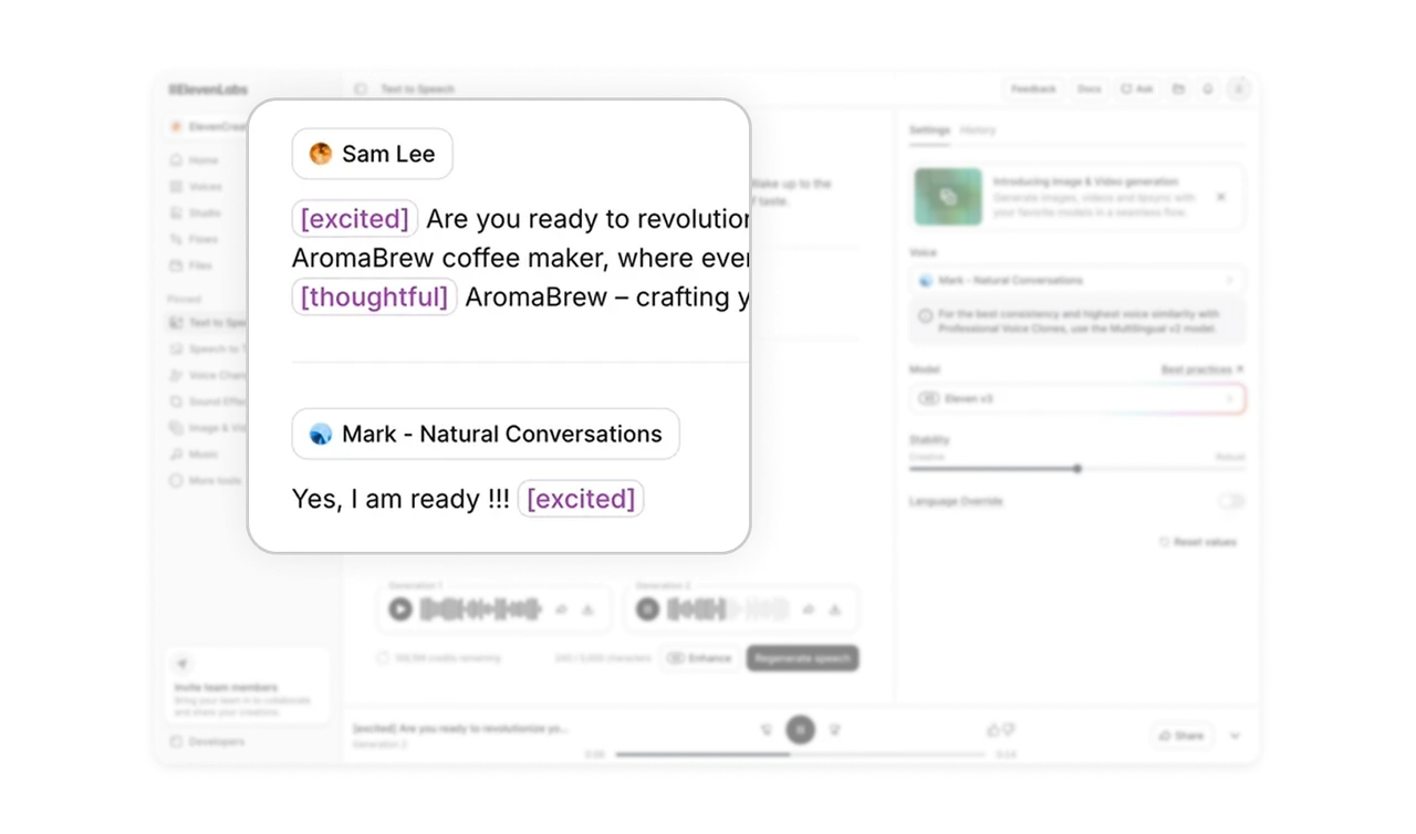 Speaker pills with avatars make multi-voice scripts scannable