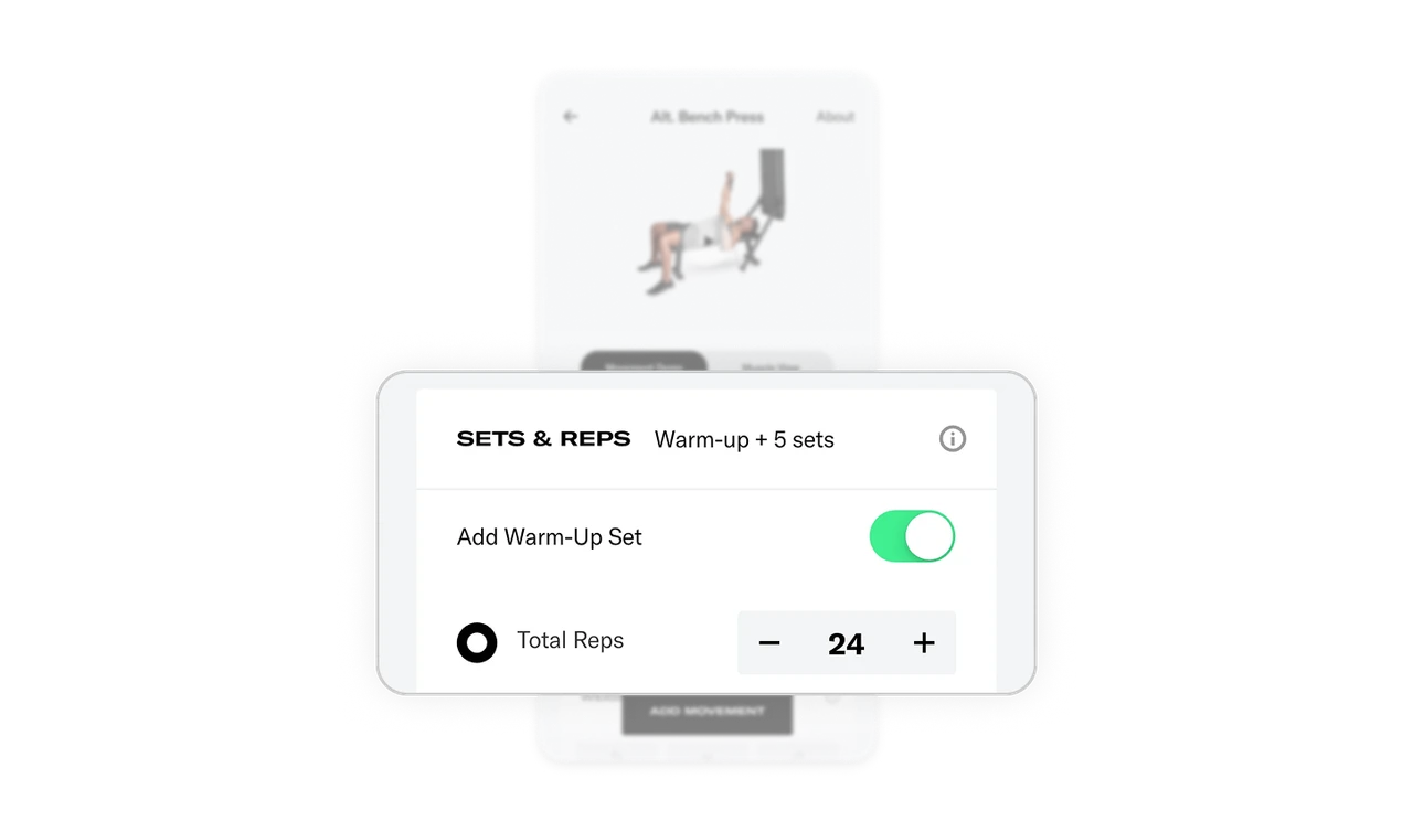 Warm-up toggle mirrors how athletes actually train