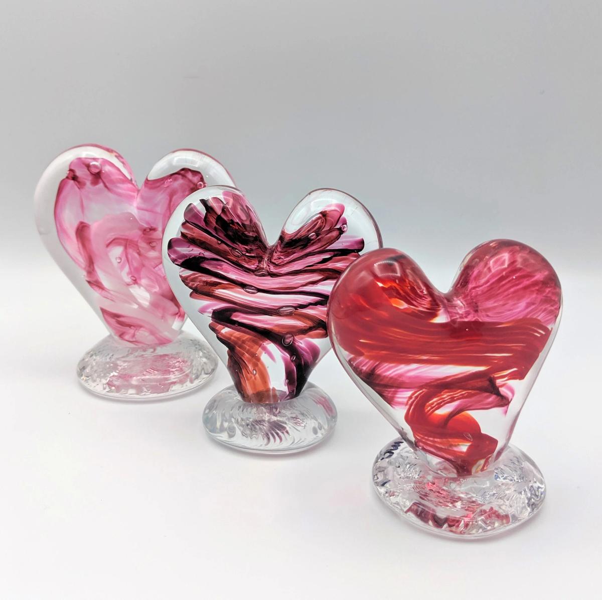 A set of glass hearts