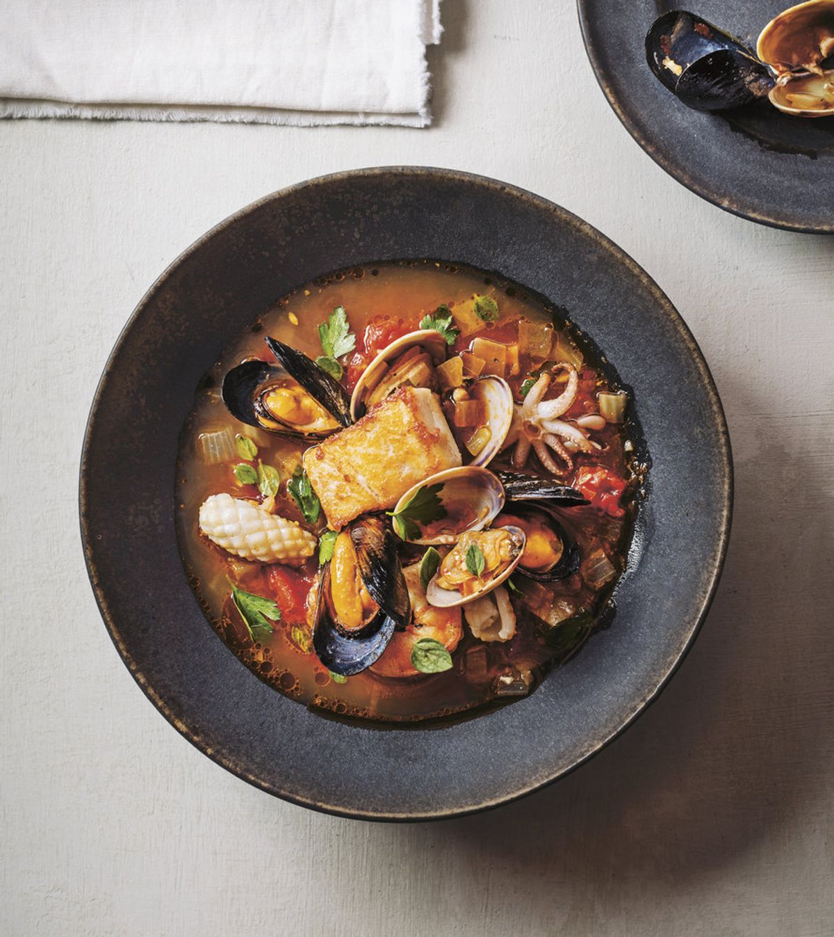 A bowl of seafood stew