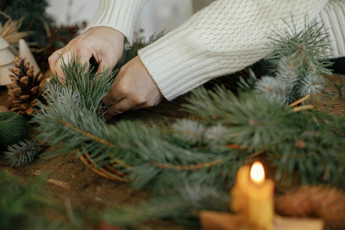 Someone making a wreath