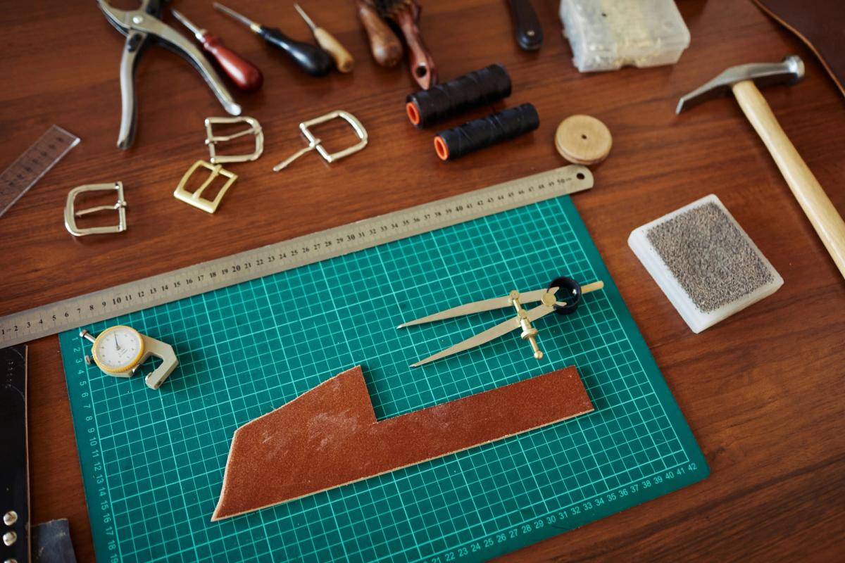 A leatherwork crafting table