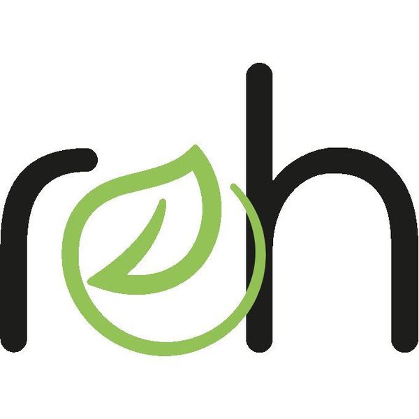 Logo von Robert Hofrichter – Initiale rh mit grünem Blatt