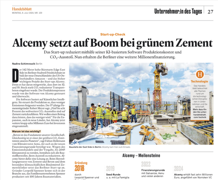 Alcemy setzt auf Boom bei grünem Zement