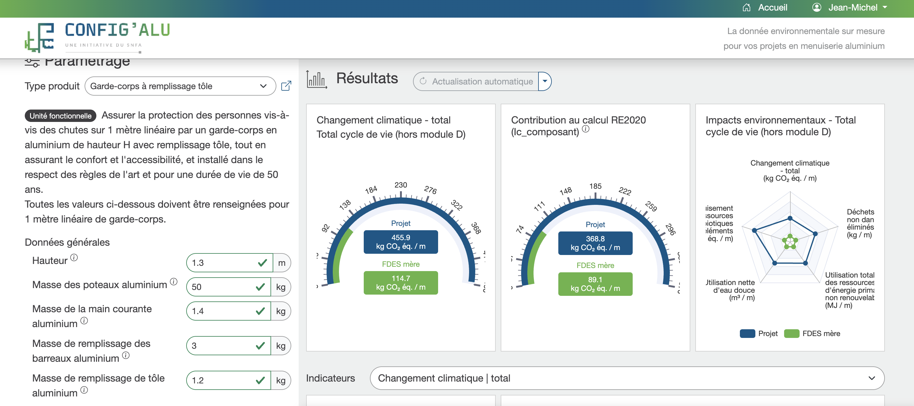Aperçu du configurateur Config'alu proposé par le SNFA