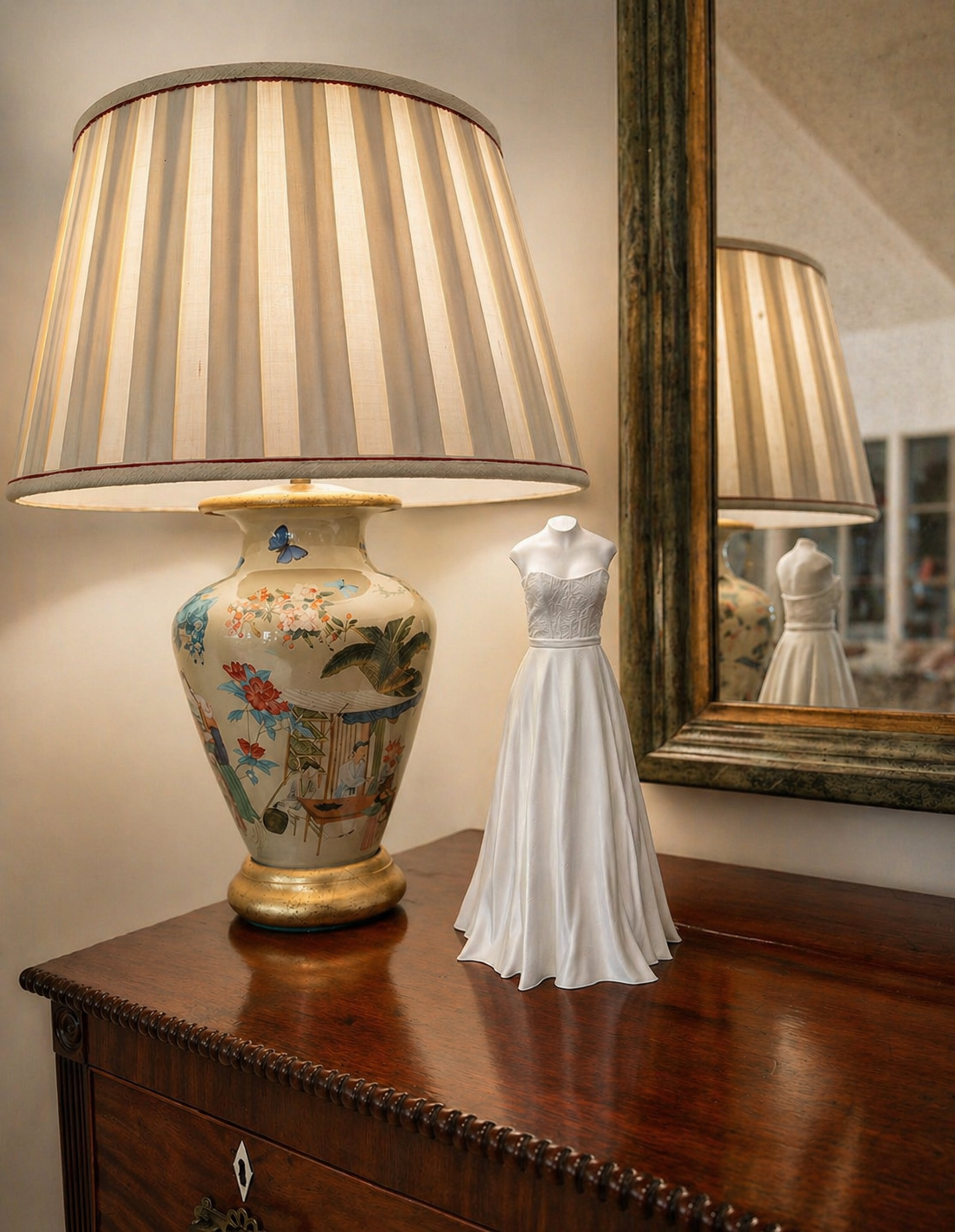 Vero wedding gown sculpture displayed as decorative art in a luxury home interior.
