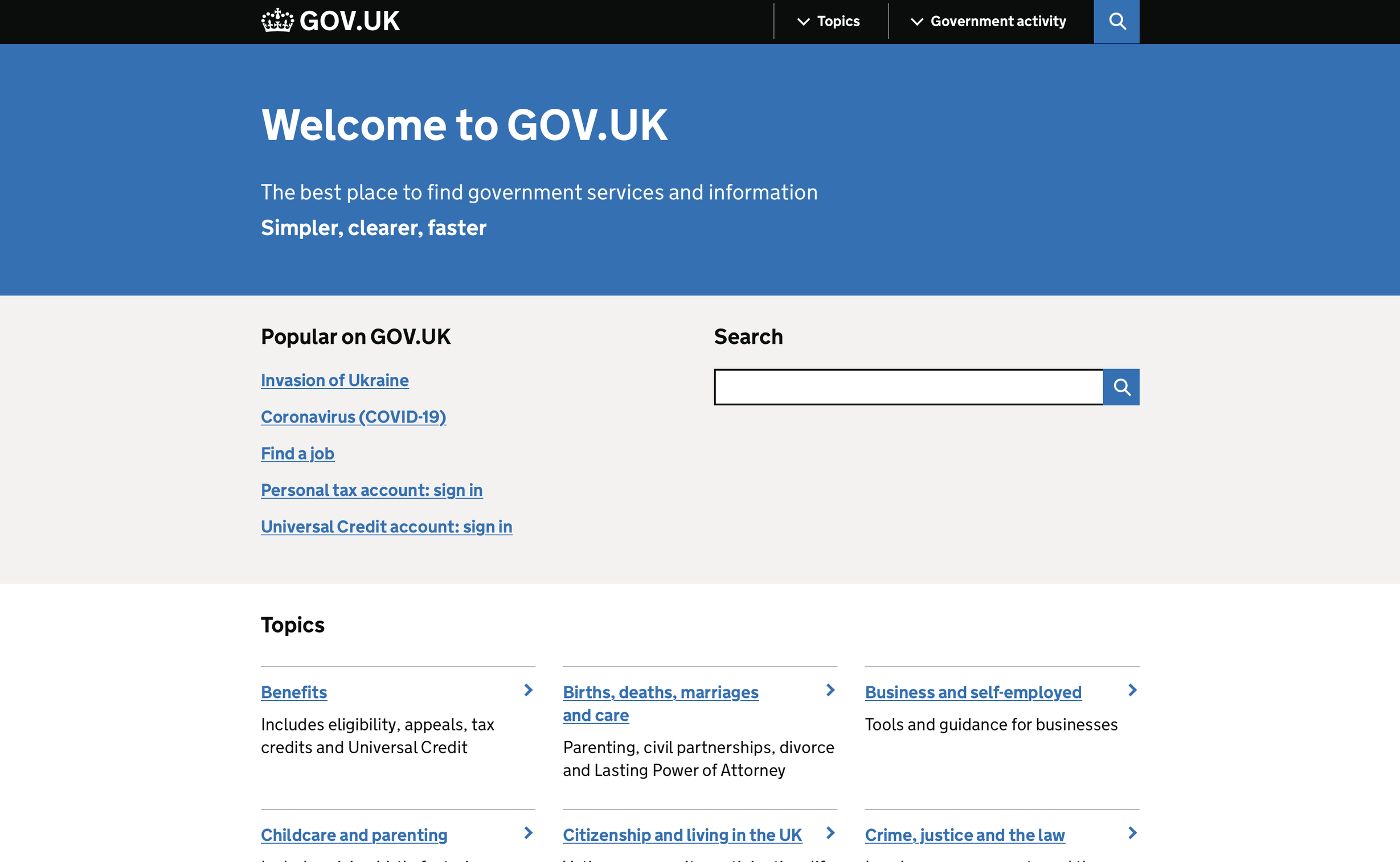 UK Gov Homepage