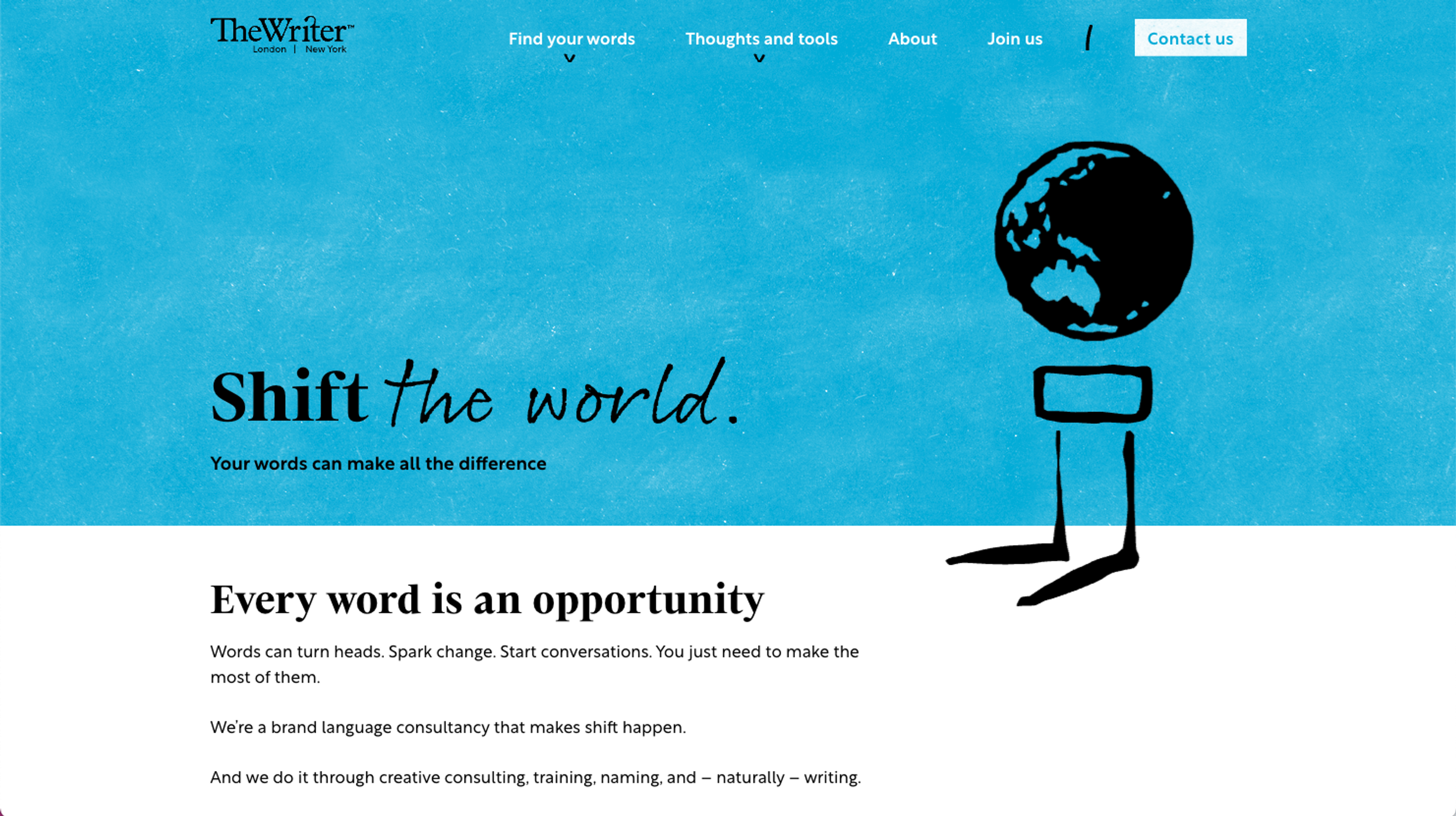 The Writer homepage Desktop