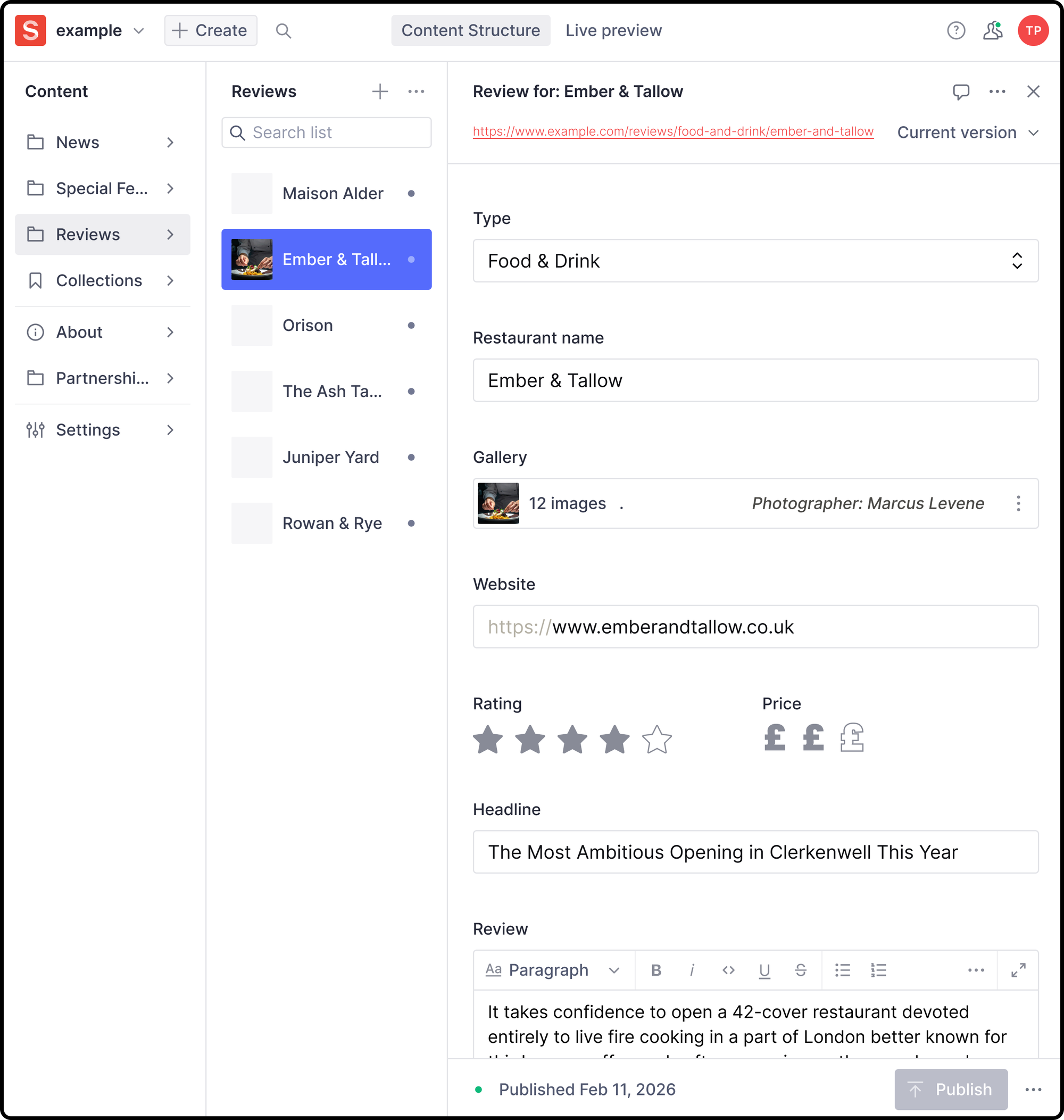 Structured content in Sanity CMS