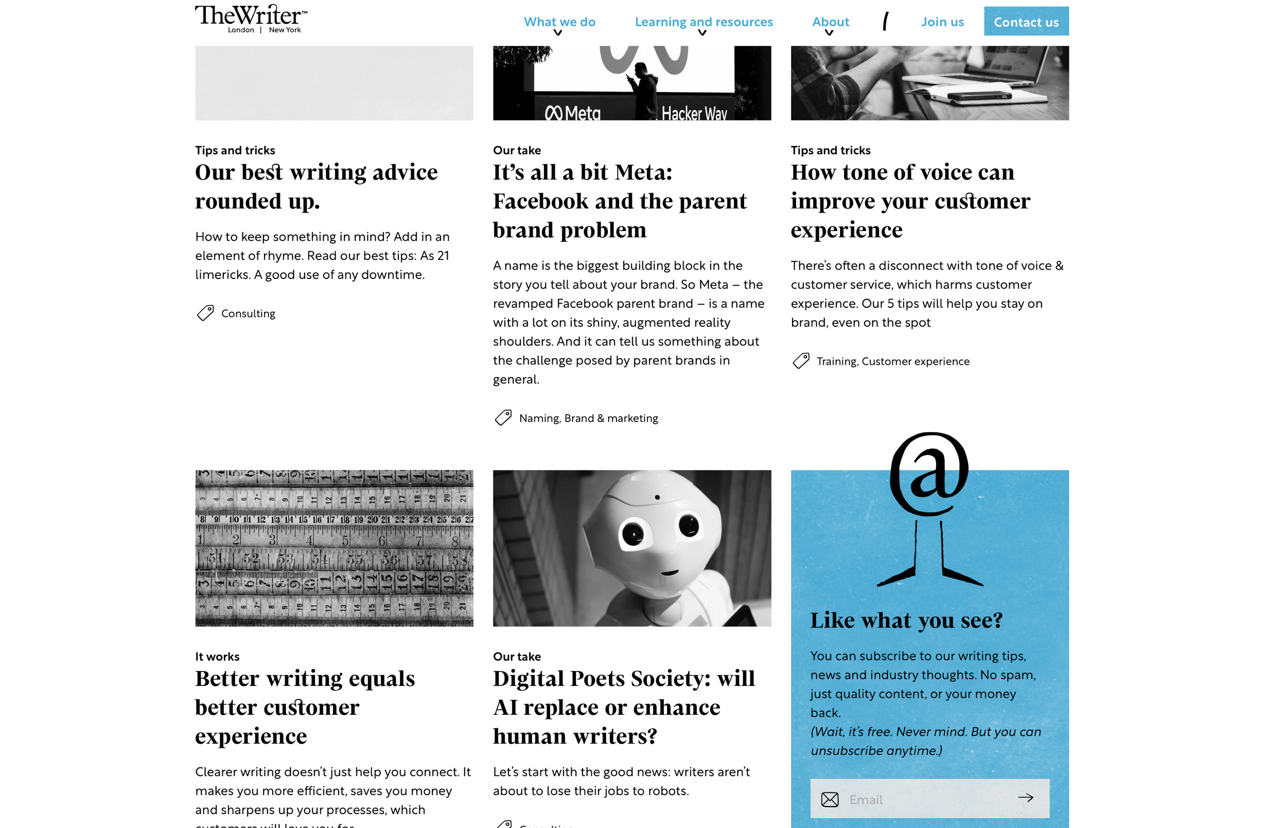 The Writer Blog Subscribe panel desktop