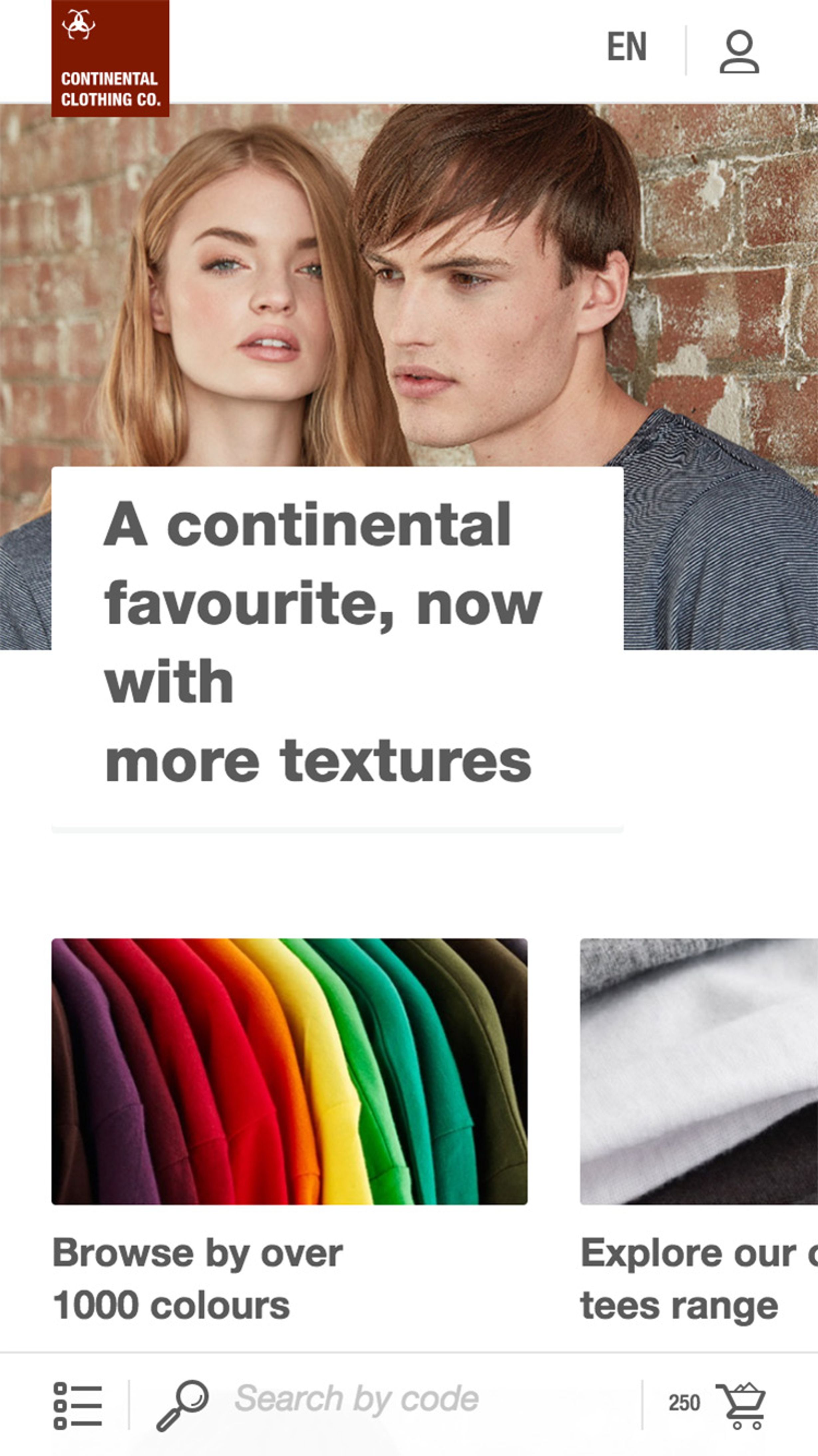 Continental Clothing Homepage Mobile
