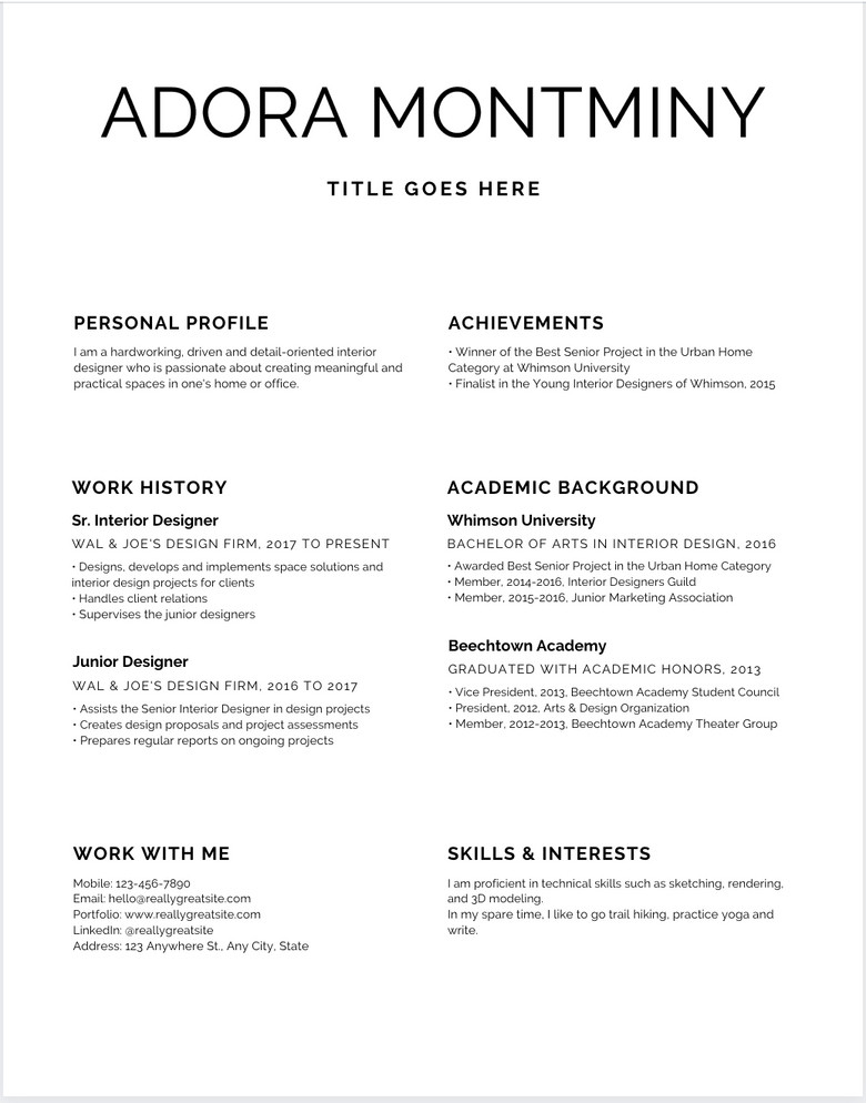 canva resume format for experienced