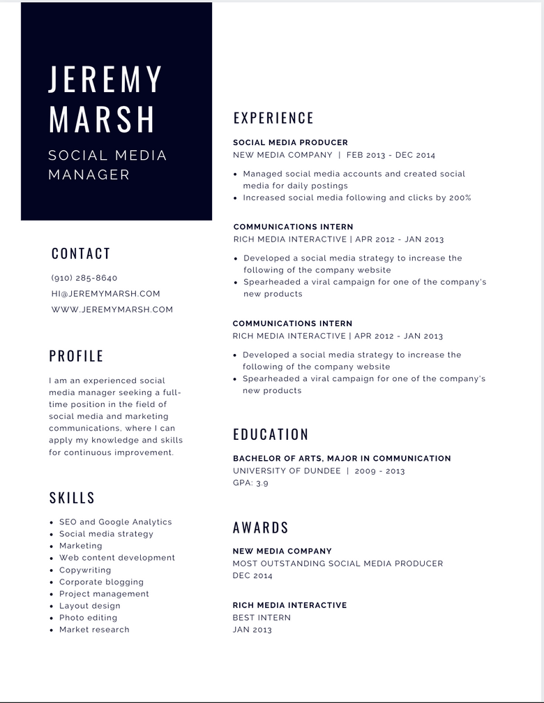 canva resume format for experienced