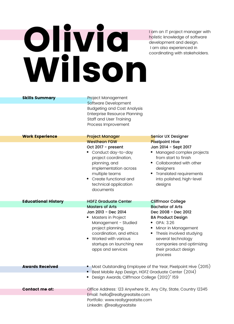 canva resume format for experienced