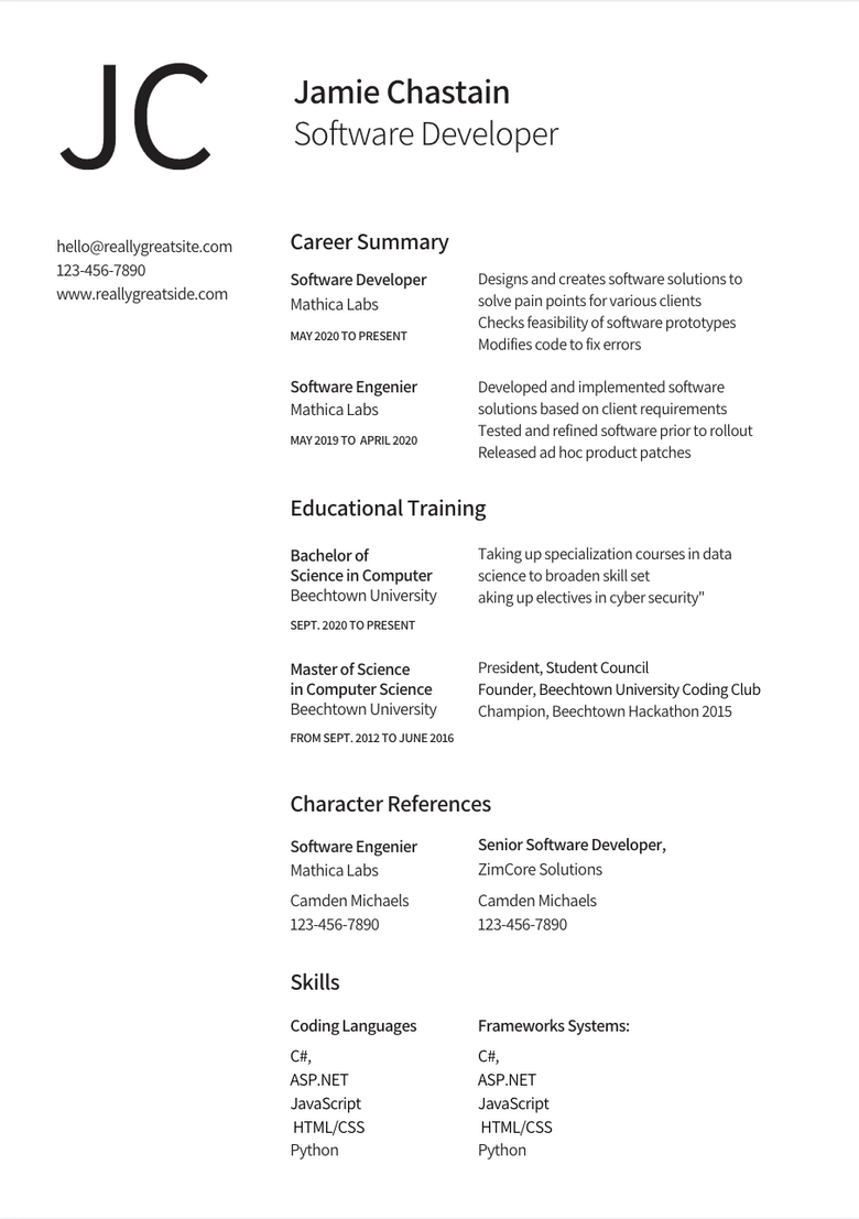 canva resume format for experienced