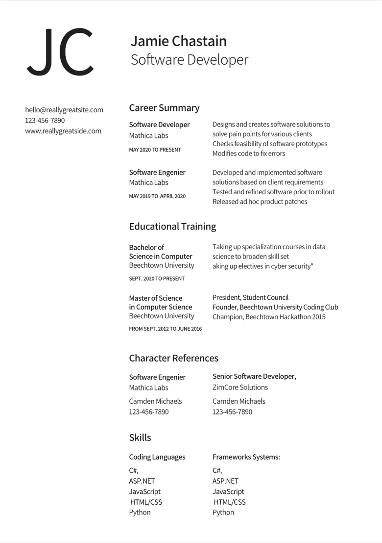 sample resume canva