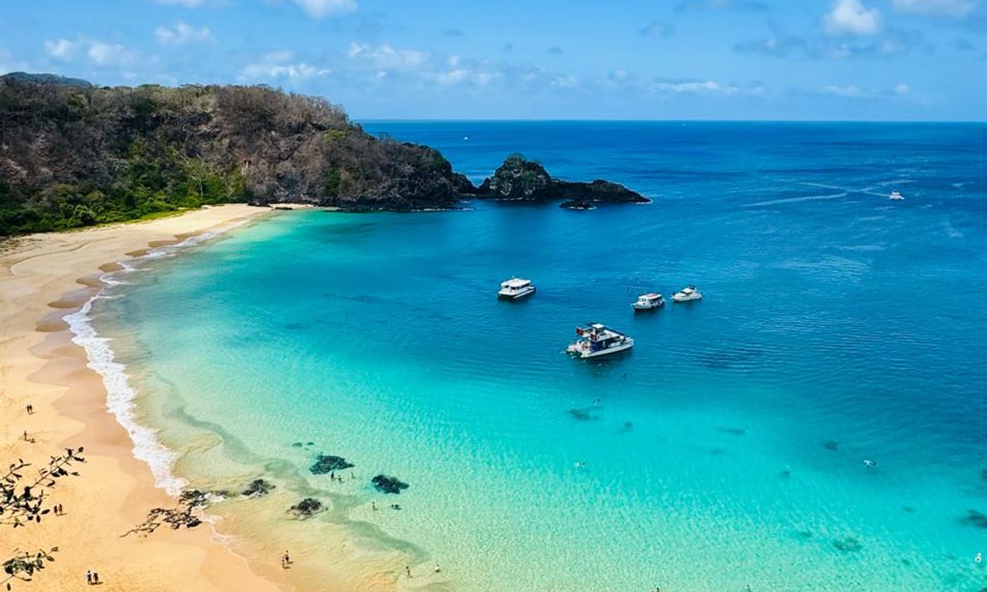 Baía do Sancho, one of the most beautiful beaches in the world in Fernando de Noronha, with turquoise-blue water and green cliffs