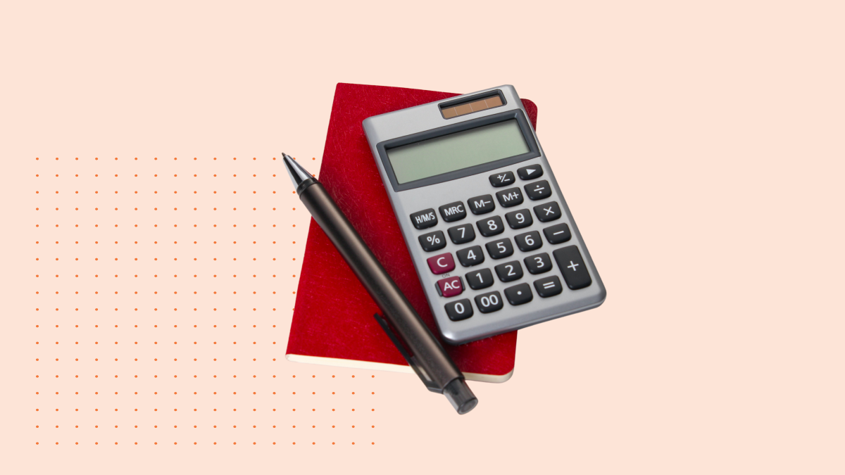 calculator and pen with red background