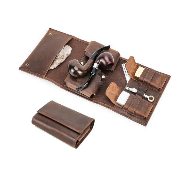 Bespoke Vintage Leather Pipe Tobacco Pouch with 2-Pipe Case | ODM Factory