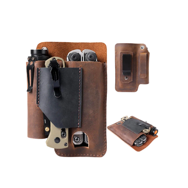 Bespoke Leather Folding Knife Sheath with EDC Tool Pouch | ODM Factory