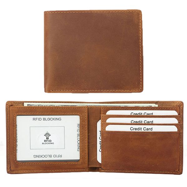 Crazy Horse Genuine Leather Slim RFID Wallet - Bifold OEM Factory
